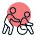 Icon of a person pushing another person in a wheel chair