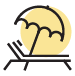 Icon of a reclining beach chair with an umbrella