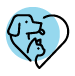 Icon of a dog and cat inside a heart