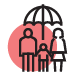 Icon of two adults holding hands with a child and an umbrella hanging over them