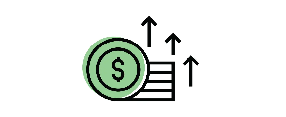 Icon of dollar sign with three arrows pointing up