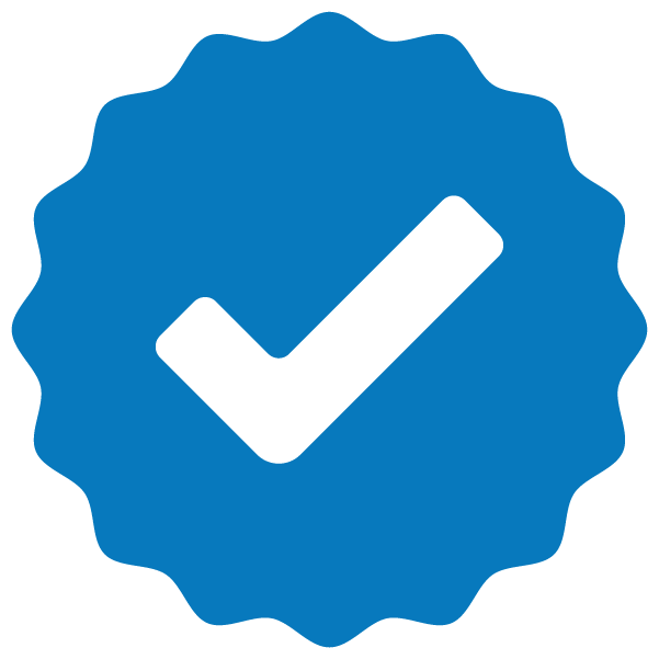 Blue badge icon with white check mark
